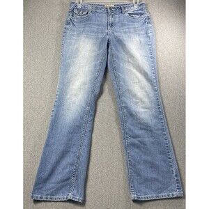 Earl Jeans Embroidered Bootcut 10 Women's Regular Mid Rise Stretch Zip Blue